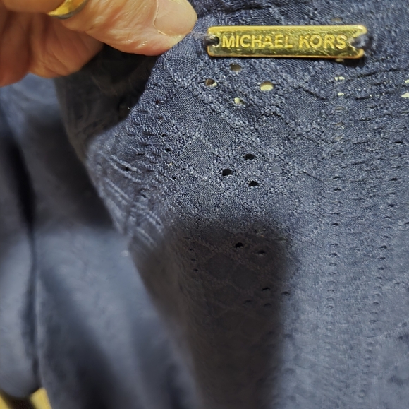 Michael Kors Womens Navy Blue Short Sleeve Shirt Smocked Waist Blouse Top Size M - Picture 5 of 8